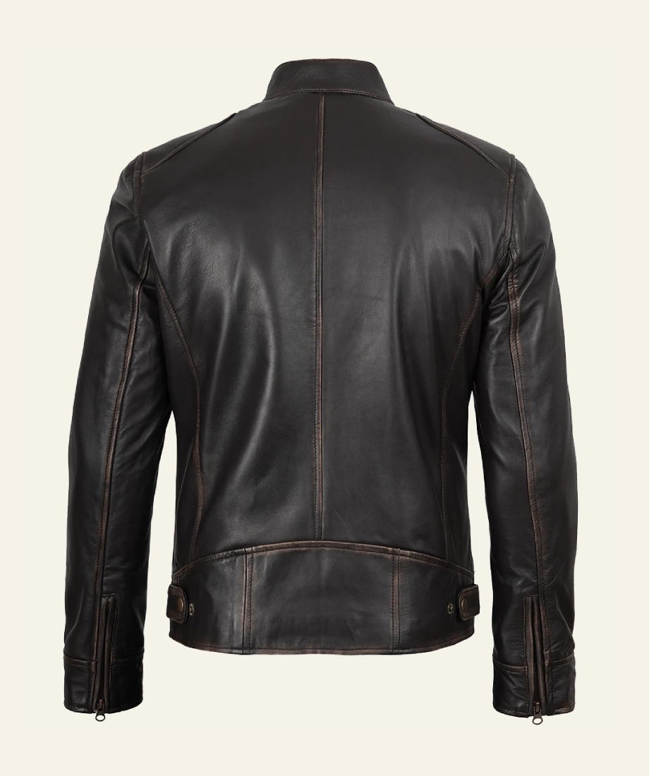 Distressed Café Racer Leather Jacket Back