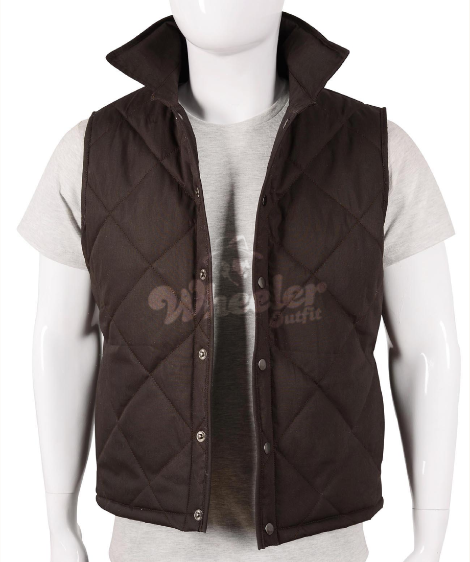 Brown quilted vest on a mannequin