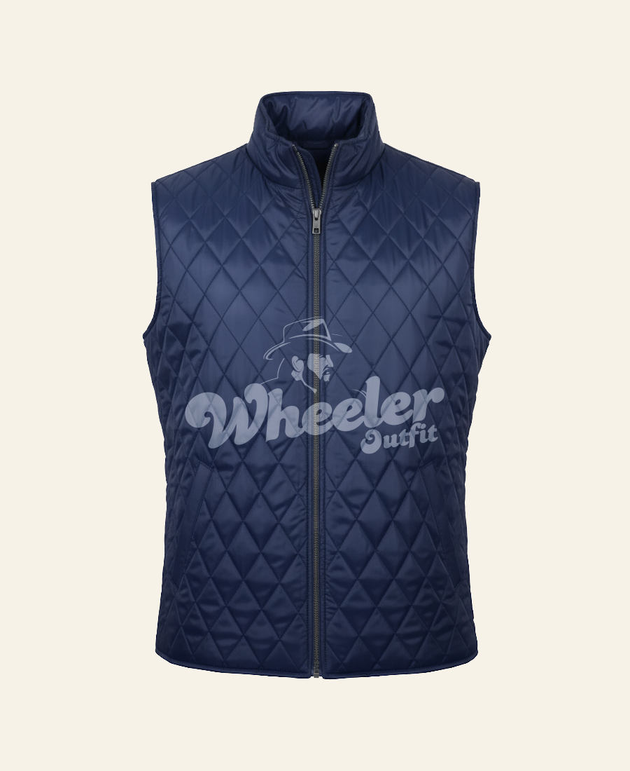 Navy quilted vest with 'John Dutton' front image
