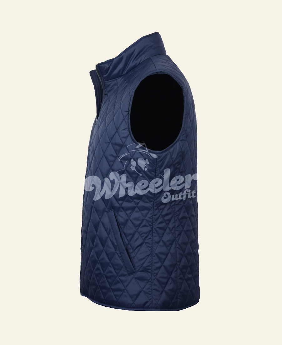 Navy quilted vest with 'John Dutton' side imge