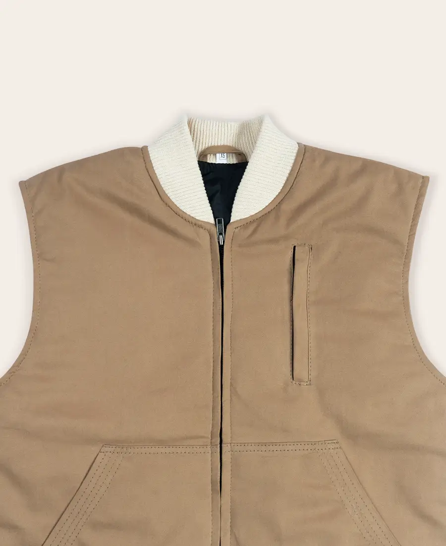 Kayce dutton Beige vest close up image