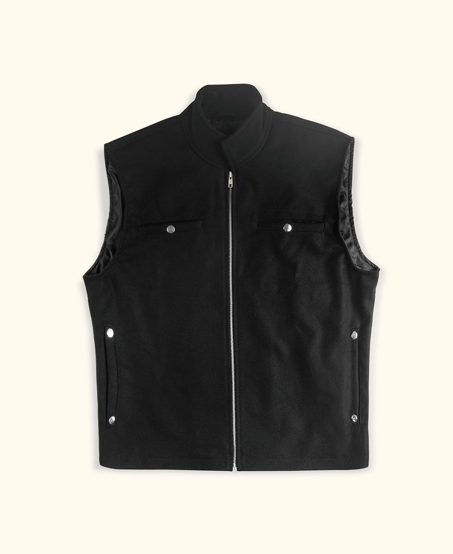 Yellowstone Rip Wheeler black vest with silver buttons on a white background