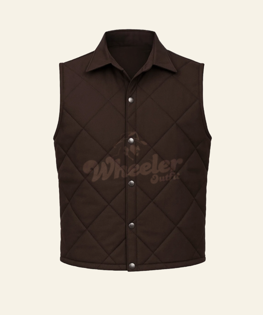 Brown quilted vest with button details Yellowstone John Dutton front image